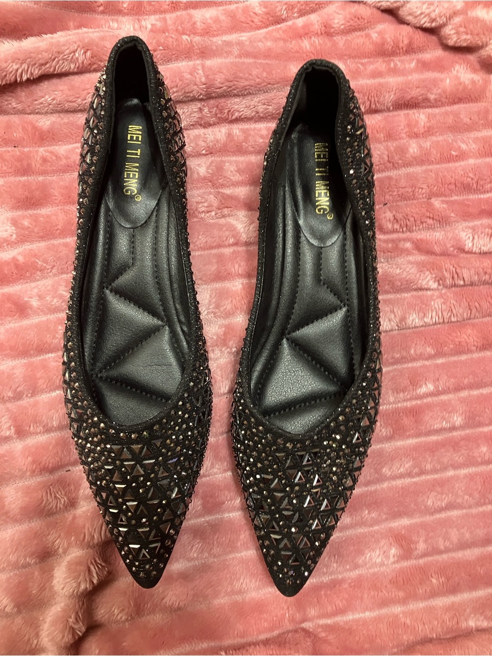 Black Embellished Pointed Ballet Flats - Picture 11 of 11